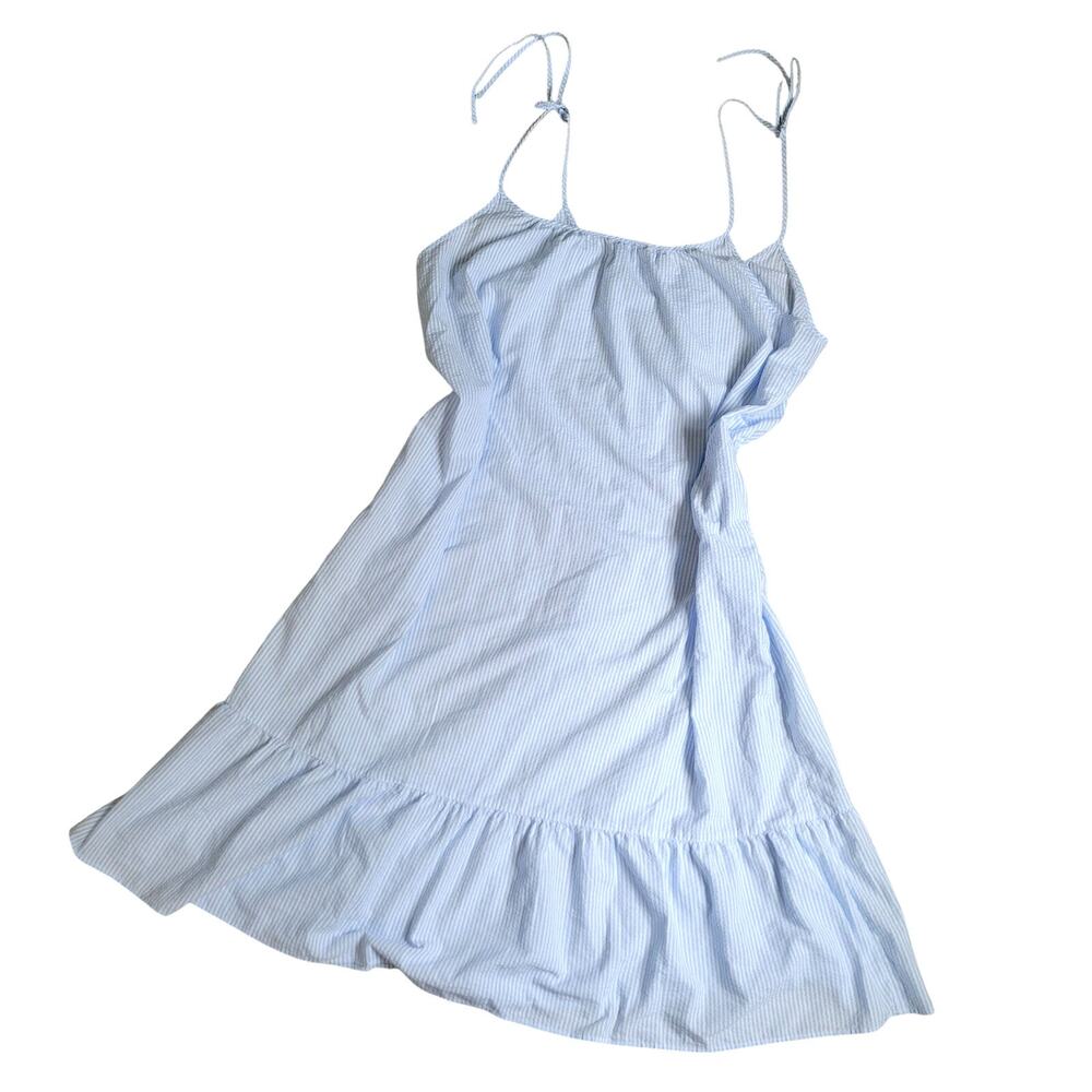 Joyspun Womens 3XL Blue and White Pinstripe Maxi Ruffle Dress Cotton Blend